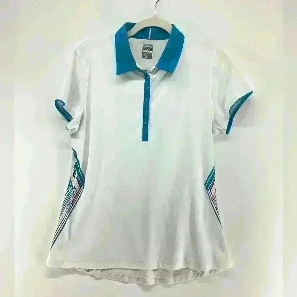 L CALLAWAY GOLF Women Lightweight Top Shirt White Blue A98 Large